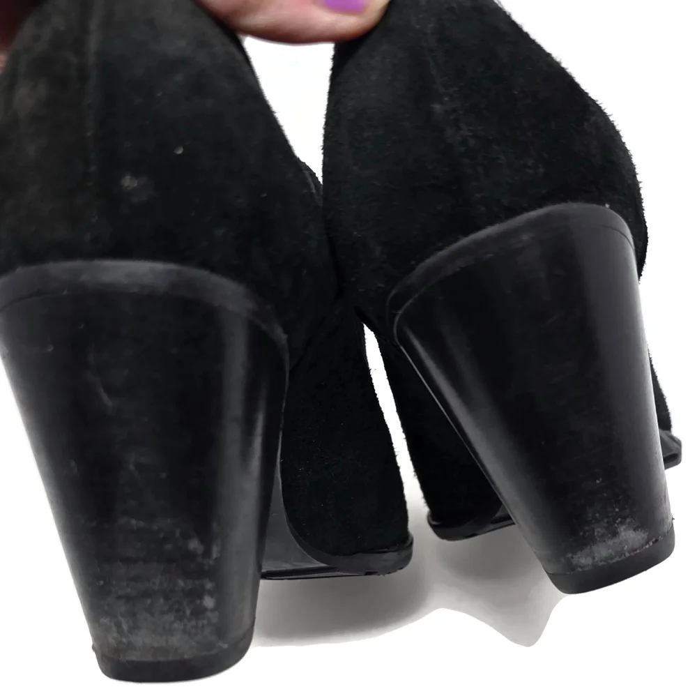 Stuart Weitzman Black Suede Heeled Oxfords